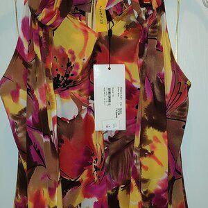 ST. JOHN SILK SLEEVELESS TOP BY MARIE GRAY BUTTER/MAGENTI MULTI SIZE SMALL